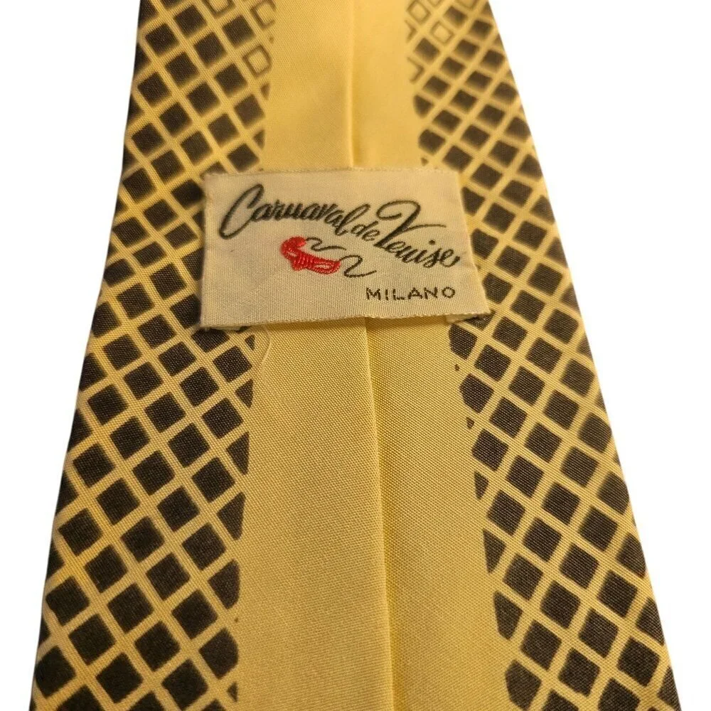 50s Carnavale de Venise Italy Silk Tie Black Diamond Pattern on Vanilla 2.25x51